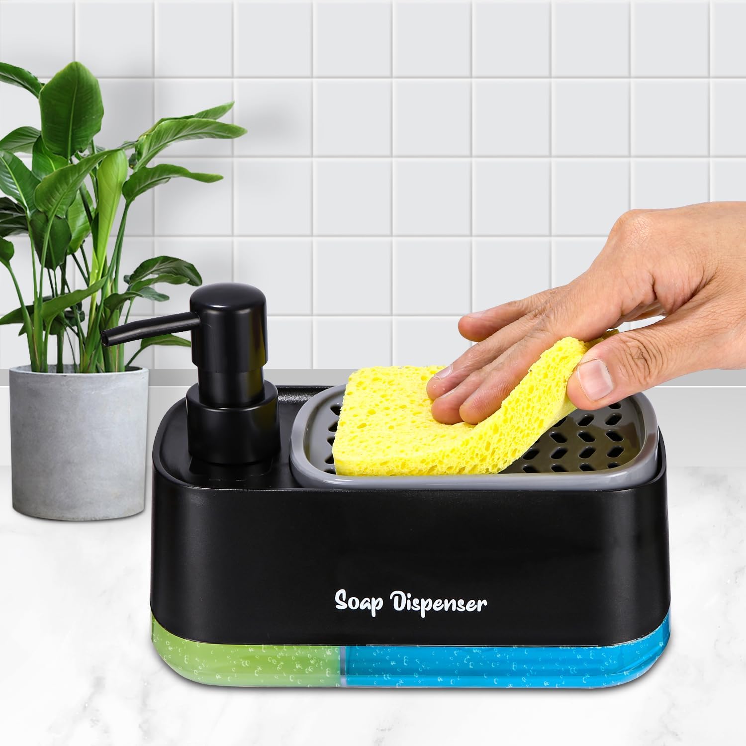 Cleario Dual Soap Dispenser – Kitchen Sink Caddy Organizer Sponge Holder Pump Countertop Bathroom