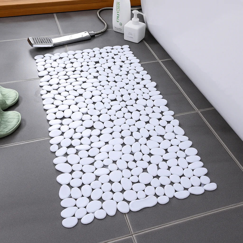 Pebblux Shower Mat – Non-Slip Bath Mat White Pebble Design Bathroom Floor Safety Massage