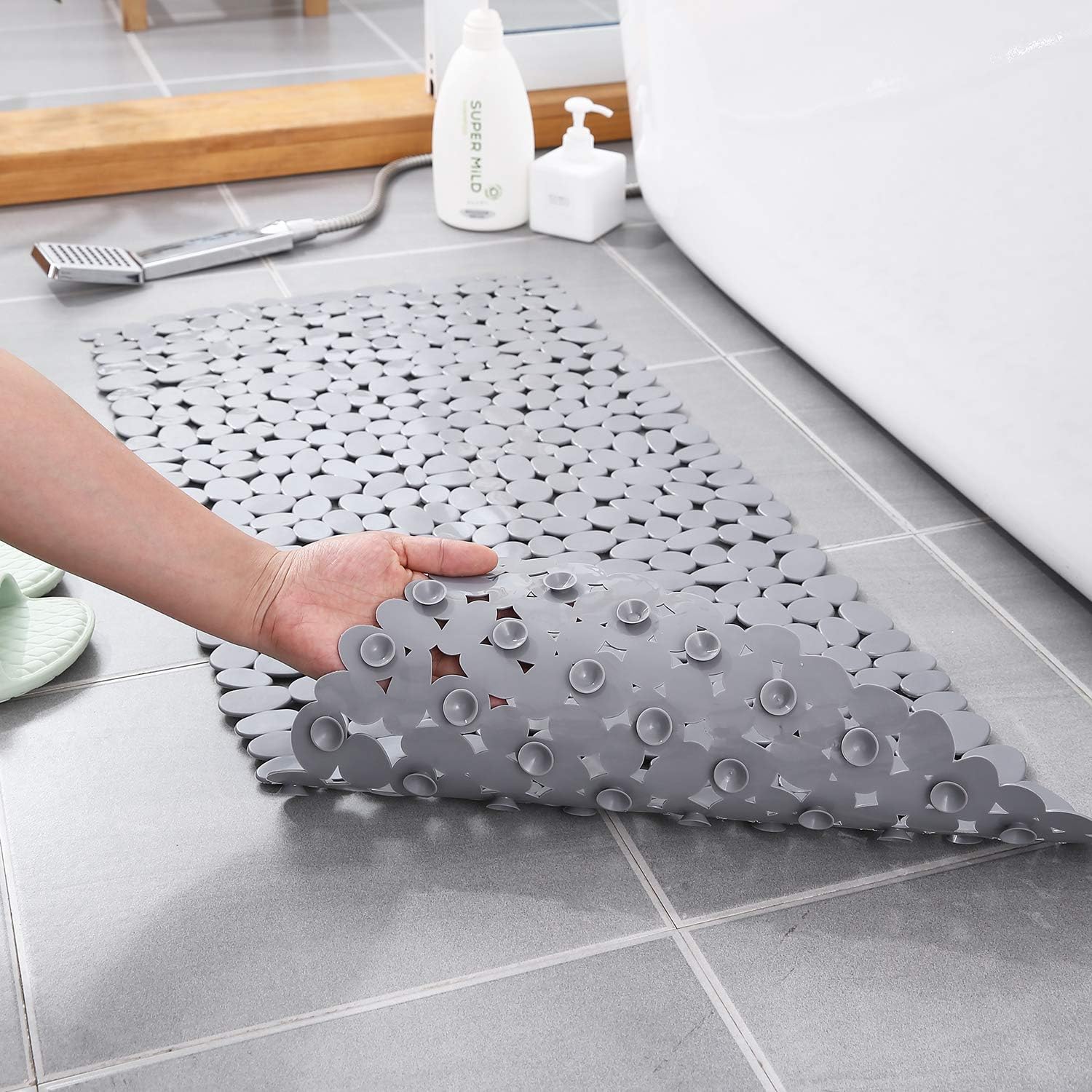 Pebblux Shower Mat – Non-Slip Bath Mat White Pebble Design Bathroom Floor Safety Massage