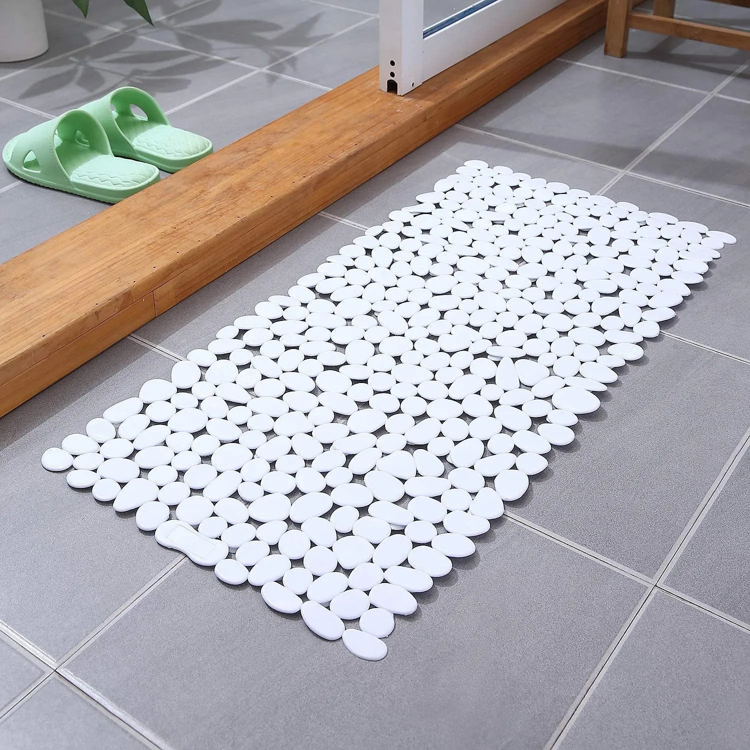 Pebblux Shower Mat – Non-Slip Bath Mat White Pebble Design Bathroom Floor Safety Massage