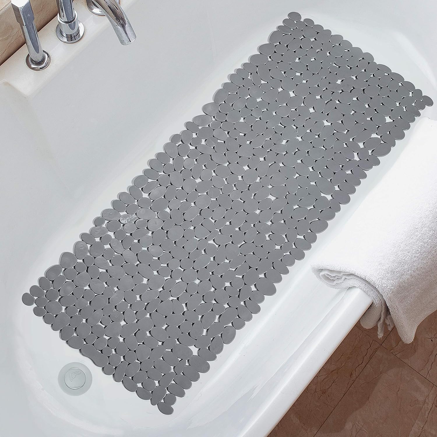Pebblux Shower Mat – Non-Slip Bath Mat White Pebble Design Bathroom Floor Safety Massage