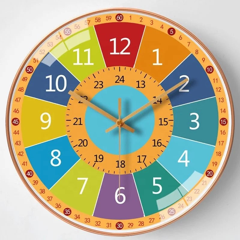 Tempora Learning Wall Clock – Educational Kids Room Colorful Time Teaching Clock Wooden Frame