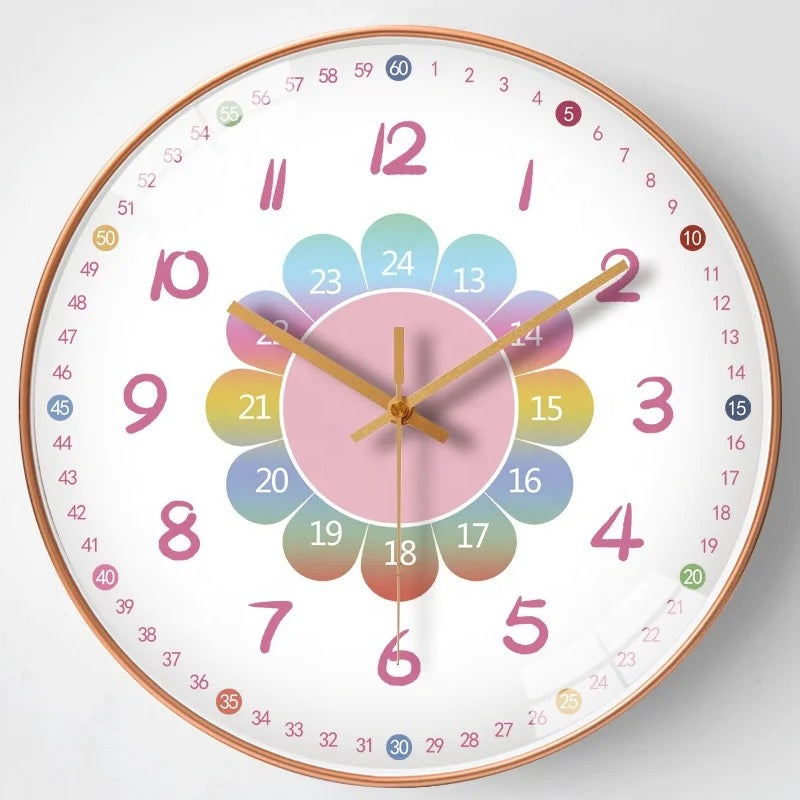 Tempora Learning Wall Clock – Educational Kids Room Colorful Time Teaching Clock Wooden Frame