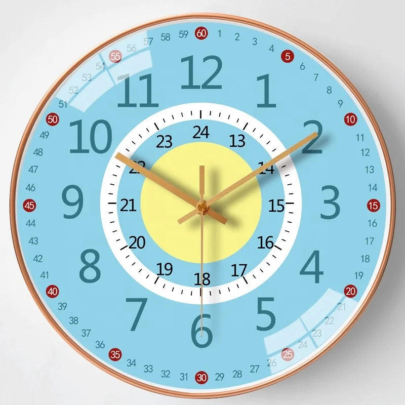 Tempora Learning Wall Clock – Educational Kids Room Colorful Time Teaching Clock Wooden Frame