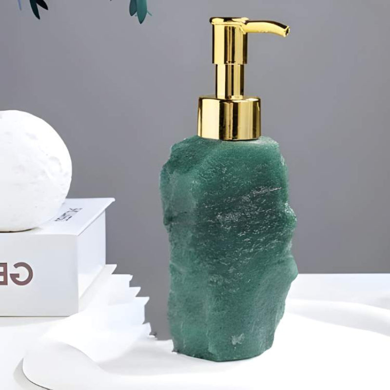 Verdara Stone Soap Dispenser – Natural Green Crystal Rock Bathroom Gold Pump Bottle Luxury Decor