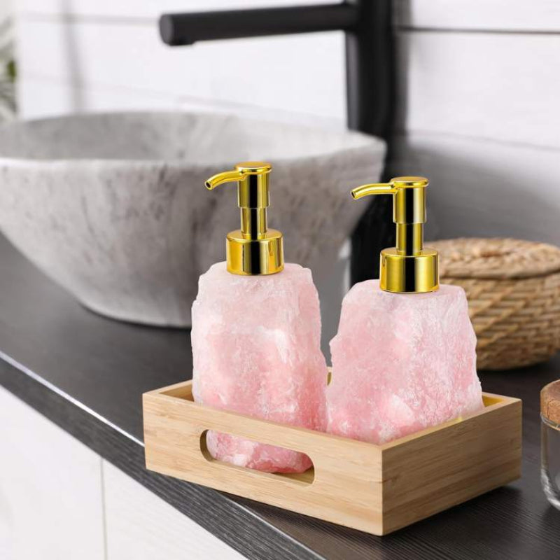 Verdara Stone Soap Dispenser – Natural Green Crystal Rock Bathroom Gold Pump Bottle Luxury Decor