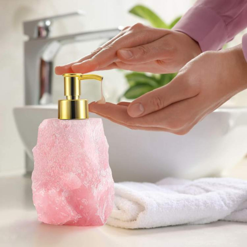 Verdara Stone Soap Dispenser – Natural Green Crystal Rock Bathroom Gold Pump Bottle Luxury Decor