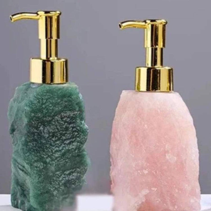 Verdara Stone Soap Dispenser – Natural Green Crystal Rock Bathroom Gold Pump Bottle Luxury Decor