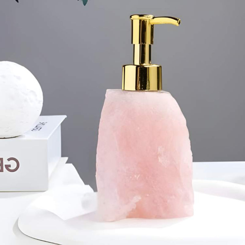 Verdara Stone Soap Dispenser – Natural Green Crystal Rock Bathroom Gold Pump Bottle Luxury Decor