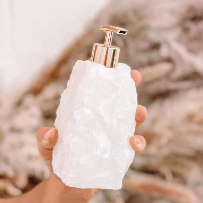 Verdara Stone Soap Dispenser – Natural Green Crystal Rock Bathroom Gold Pump Bottle Luxury Decor