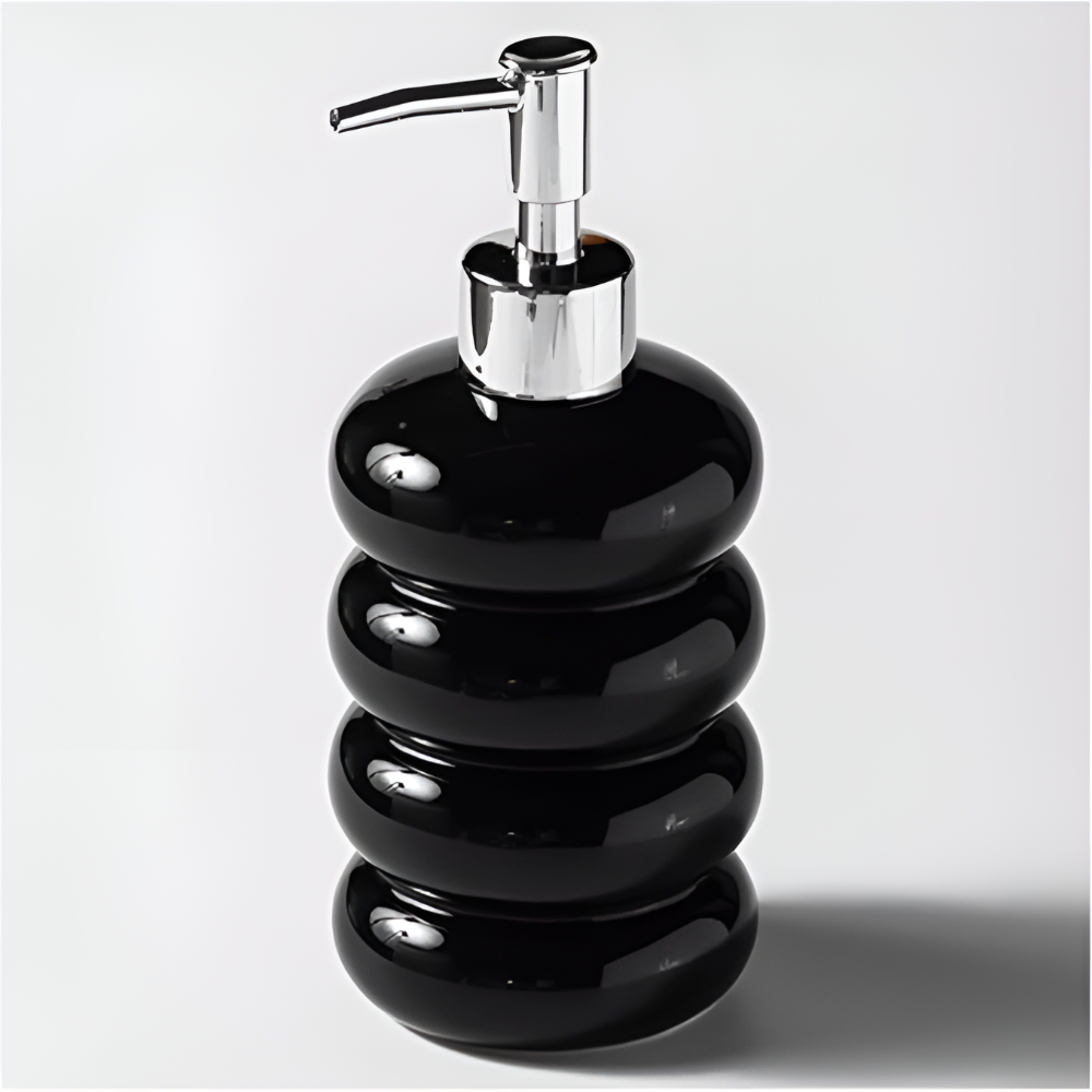 Zenvex Soap Dispenser – Modern Black Ceramic Refillable Liquid Pump Bottle Bathroom Kitchen Countertop
