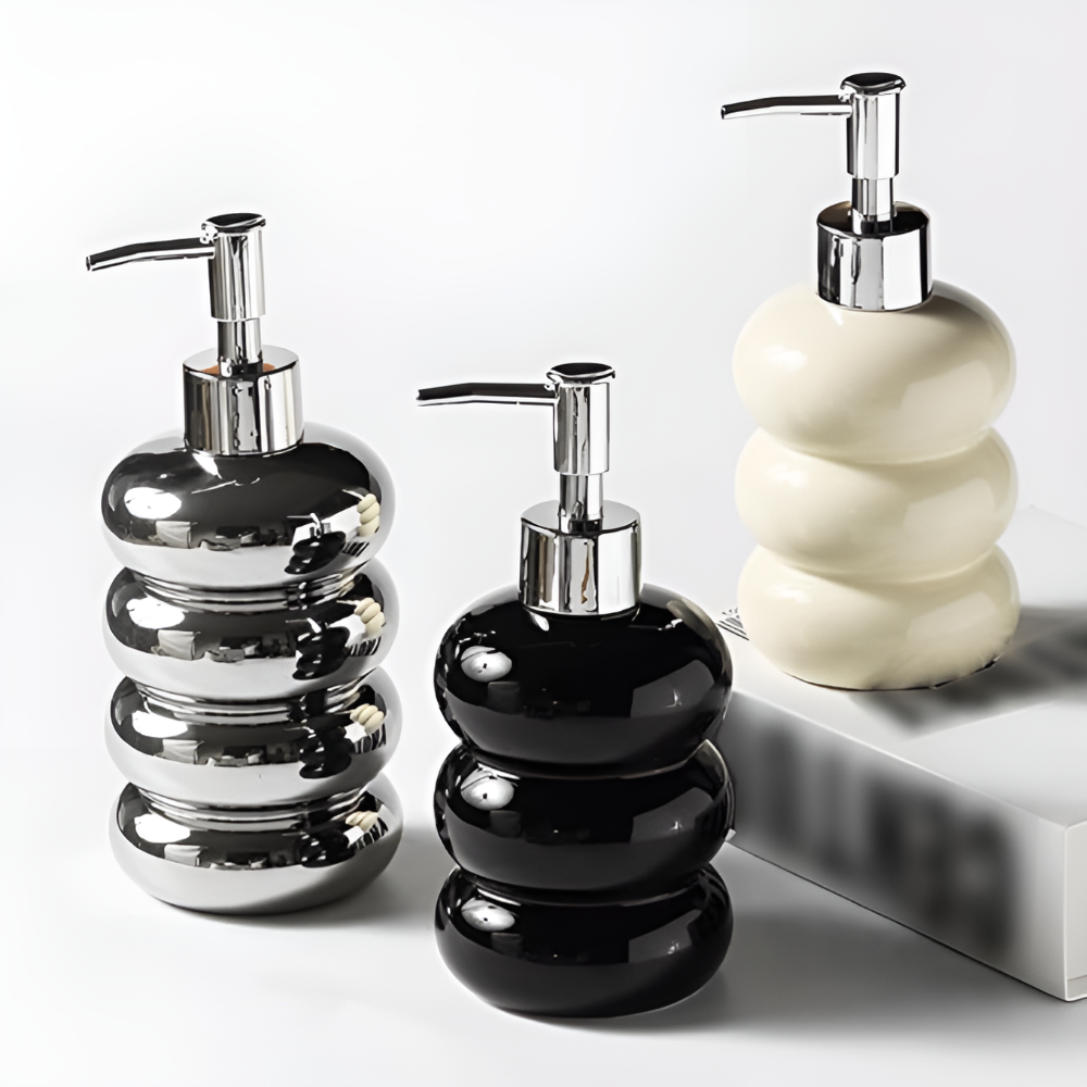 Zenvex Soap Dispenser – Modern Black Ceramic Refillable Liquid Pump Bottle Bathroom Kitchen Countertop