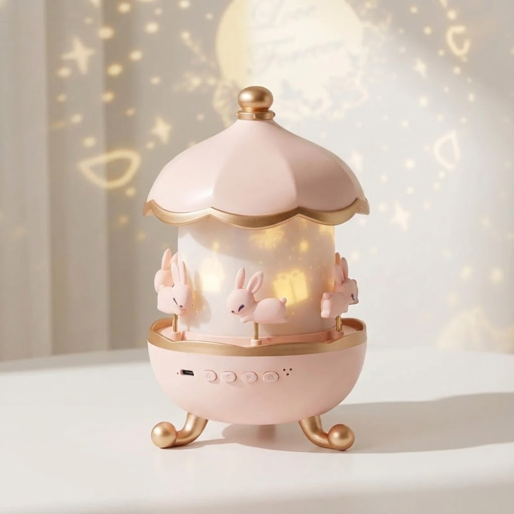 Caressa Carousel Night Light – LED Star Projector Galaxy Rotating Lamp Bedroom Nursery Decorative Lighting