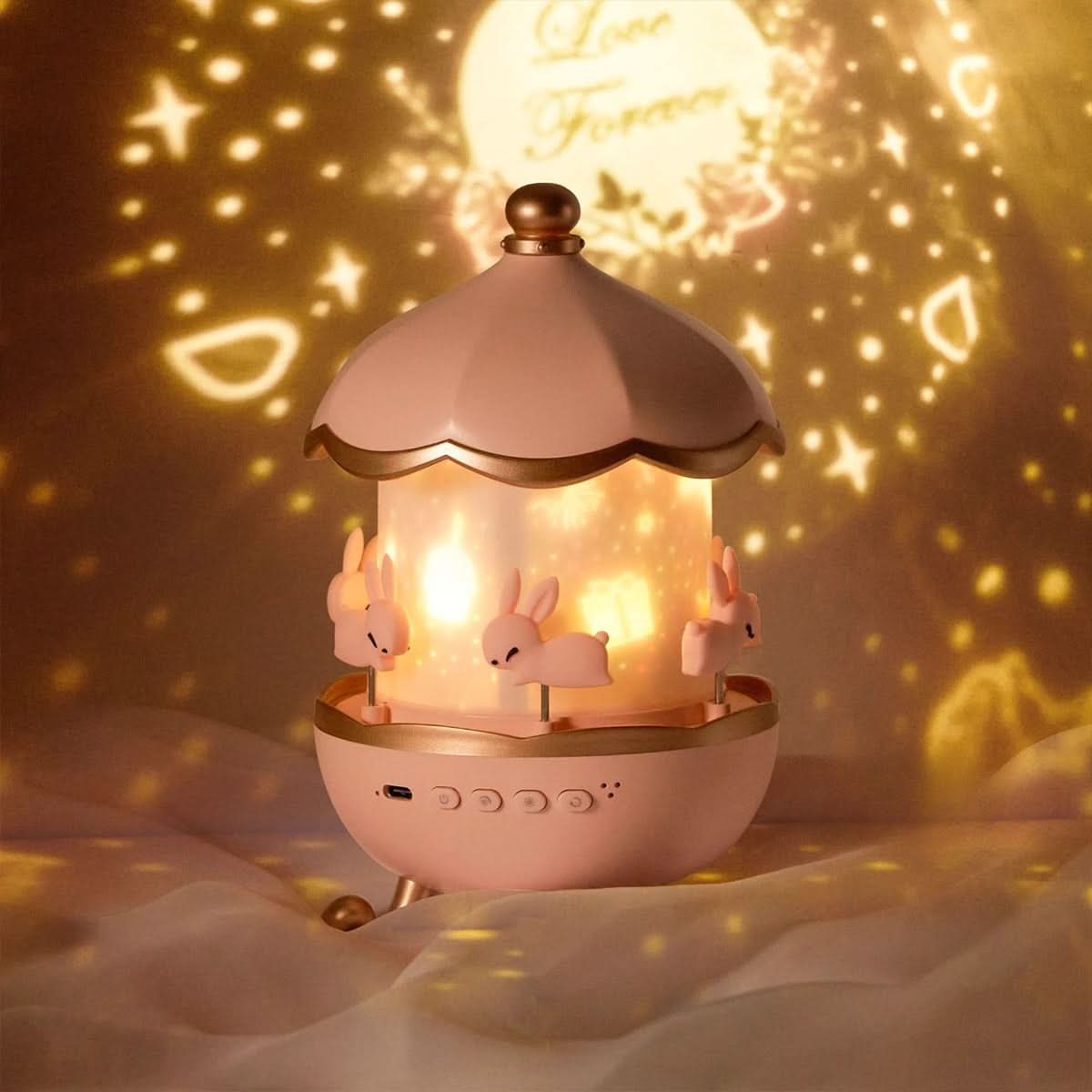 Caressa Carousel Night Light – LED Star Projector Galaxy Rotating Lamp Bedroom Nursery Decorative Lighting