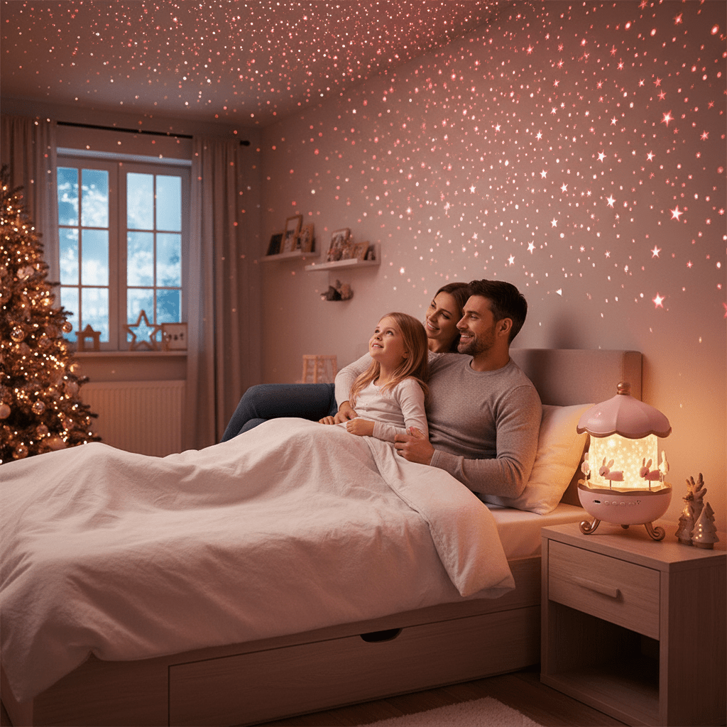 Caressa Carousel Night Light – LED Star Projector Galaxy Rotating Lamp Bedroom Nursery Decorative Lighting