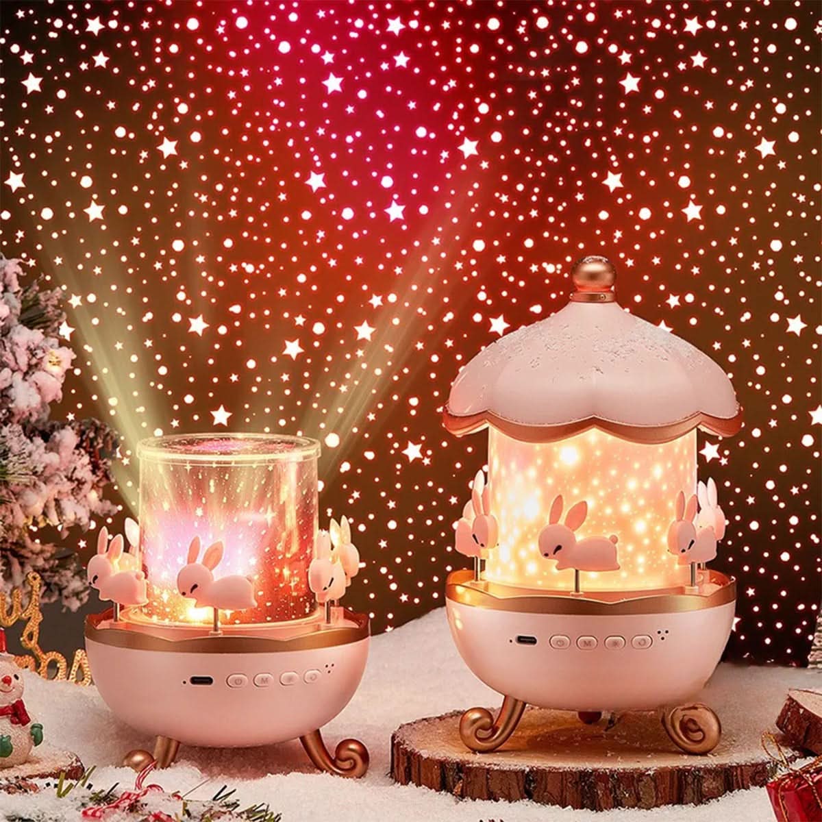 Caressa Carousel Night Light – LED Star Projector Galaxy Rotating Lamp Bedroom Nursery Decorative Lighting