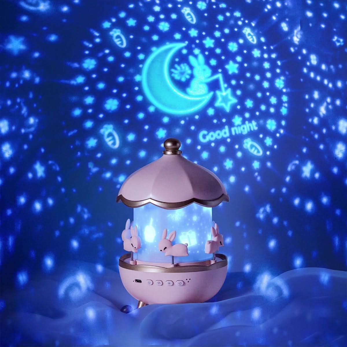 Caressa Carousel Night Light – LED Star Projector Galaxy Rotating Lamp Bedroom Nursery Decorative Lighting