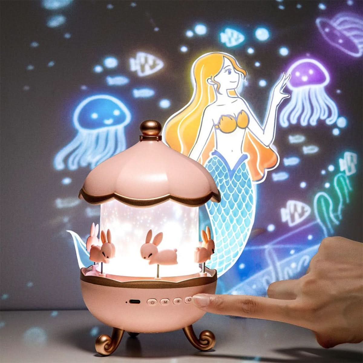 Caressa Carousel Night Light – LED Star Projector Galaxy Rotating Lamp Bedroom Nursery Decorative Lighting