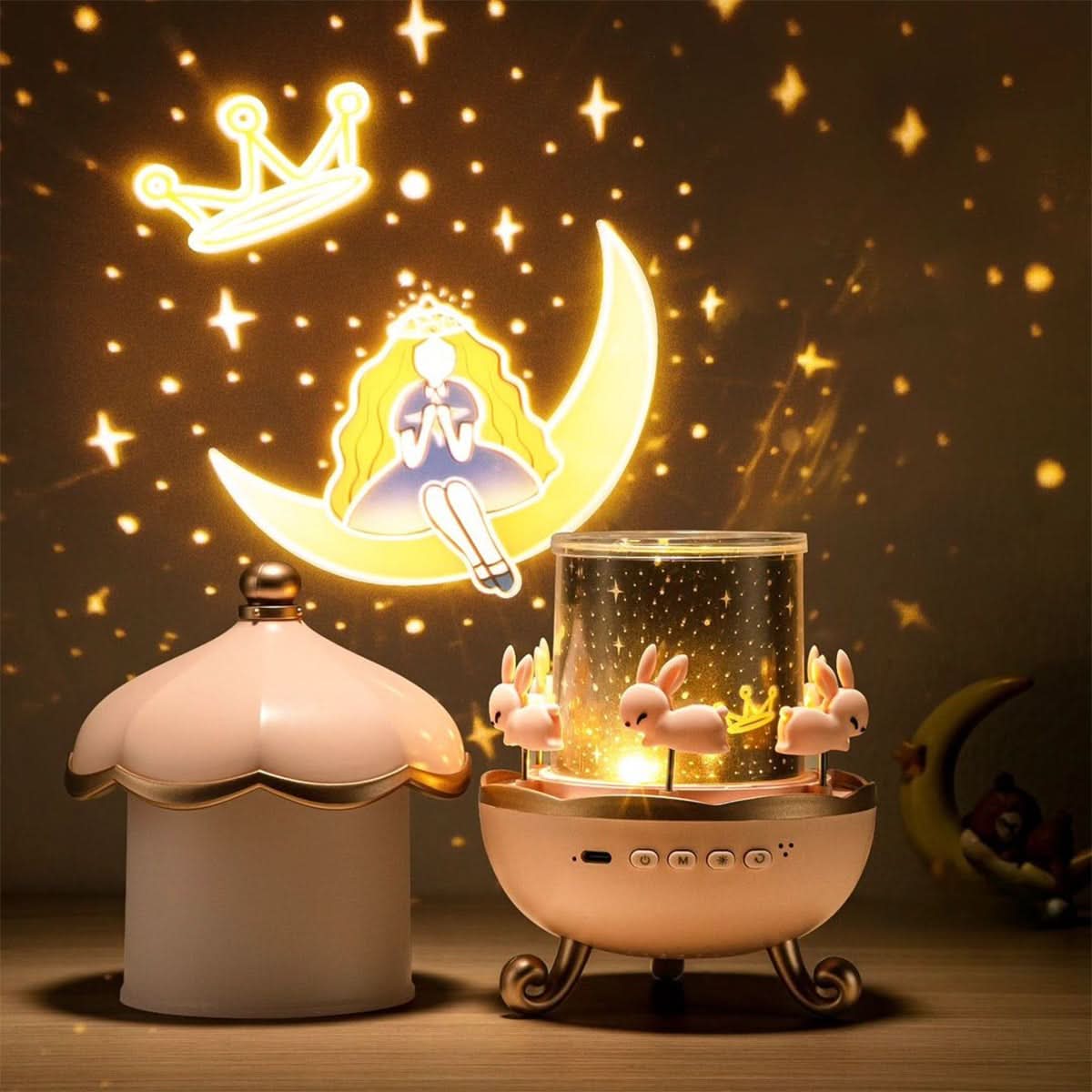 Caressa Carousel Night Light – LED Star Projector Galaxy Rotating Lamp Bedroom Nursery Decorative Lighting
