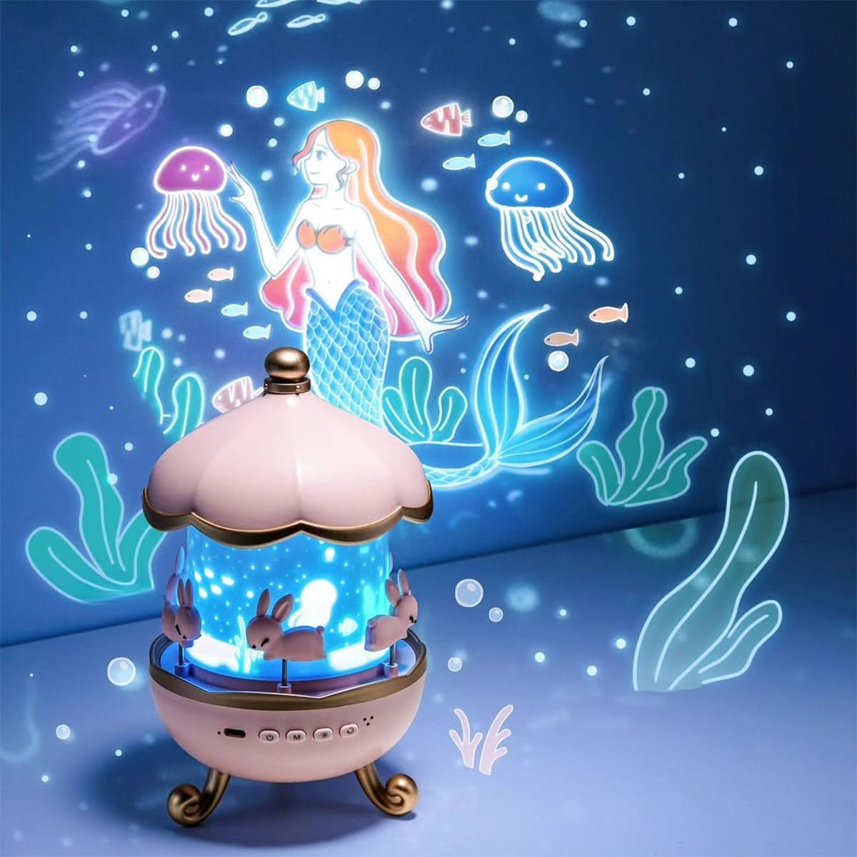 Caressa Carousel Night Light – LED Star Projector Galaxy Rotating Lamp Bedroom Nursery Decorative Lighting