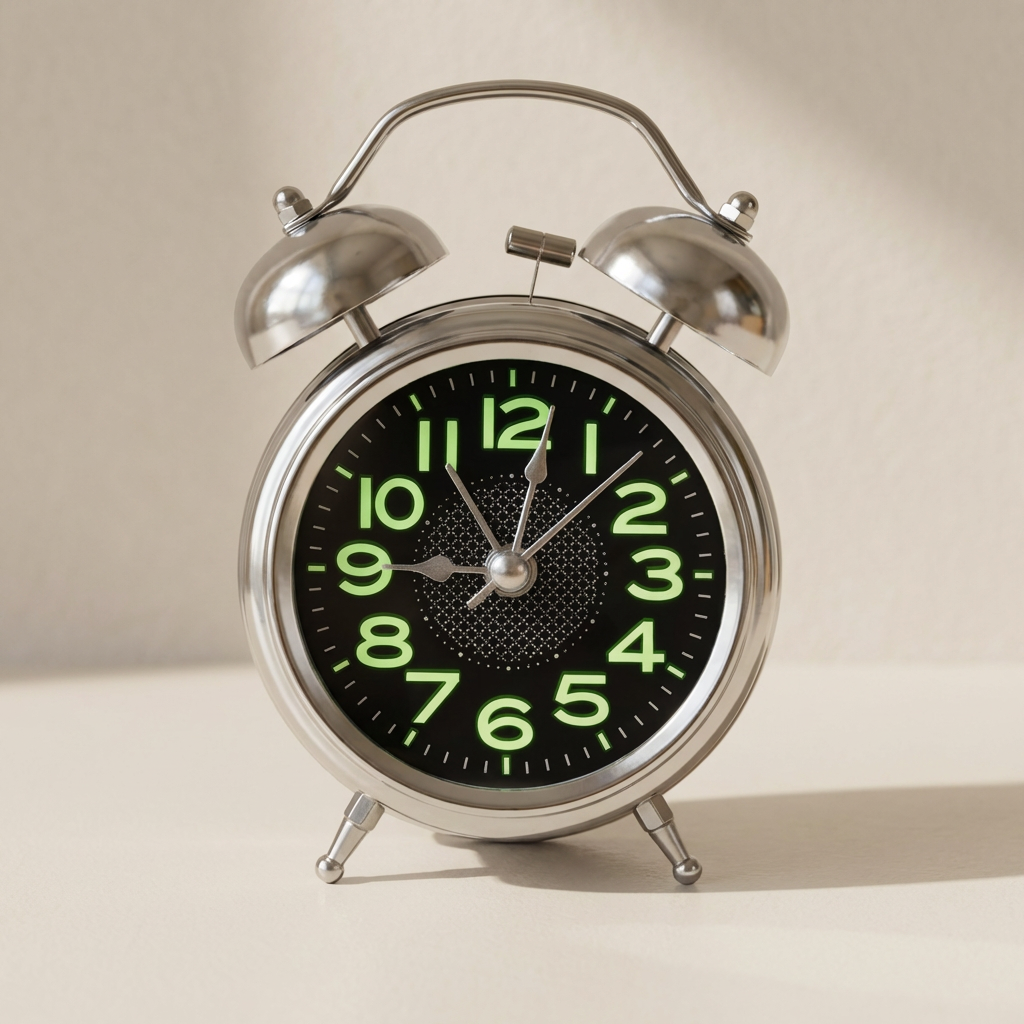 Brinley Twin Bell Alarm Clock – Retro Metal Silent Quartz Luminous Nightstand Bedroom Desk Clock