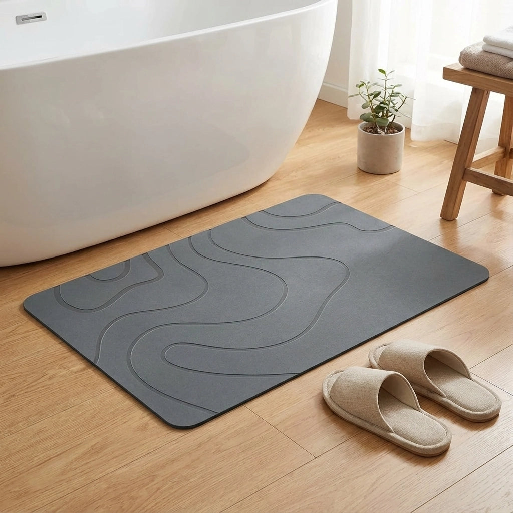 Ripplux Memory Bath Mat – Diatomite Stone Surface Non-Slip Shower Bathroom Floor Mat Fast Drying