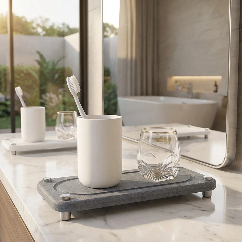 Valdris Diatomite Sink Tray – Bathroom Countertop Organizer Toothbrush Cup Holder Kitchen Storage
