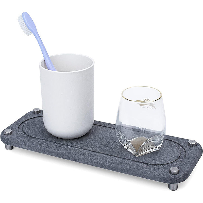 Valdris Diatomite Sink Tray – Bathroom Countertop Organizer Toothbrush Cup Holder Kitchen Storage