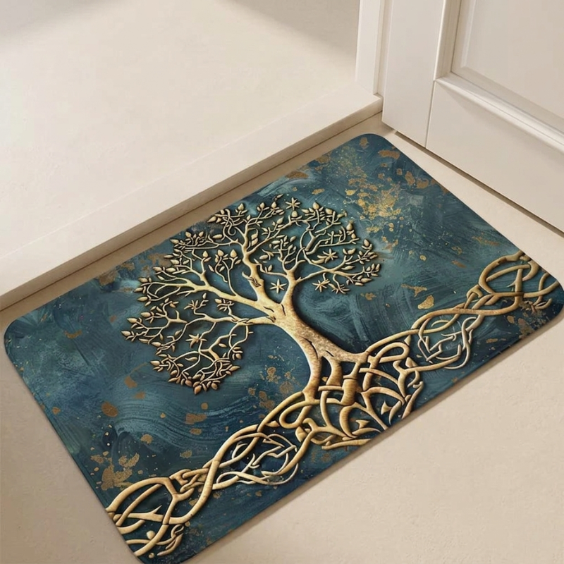 Arboros Tree of Life Floor Mat – Decorative Entryway Kitchen Rug Non-Slip Rubber Backed Indoor