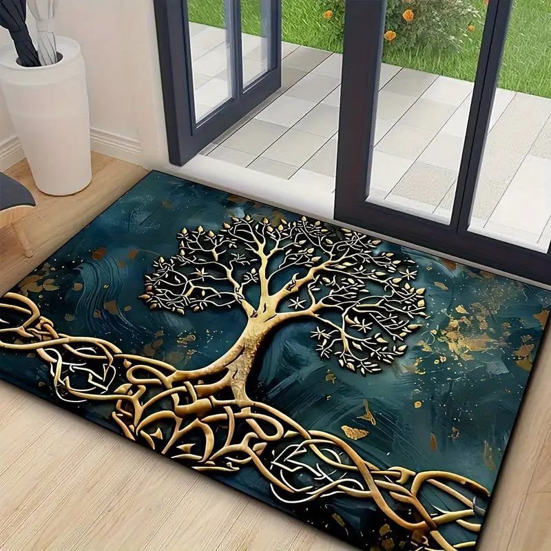 Arboros Tree of Life Floor Mat – Decorative Entryway Kitchen Rug Non-Slip Rubber Backed Indoor