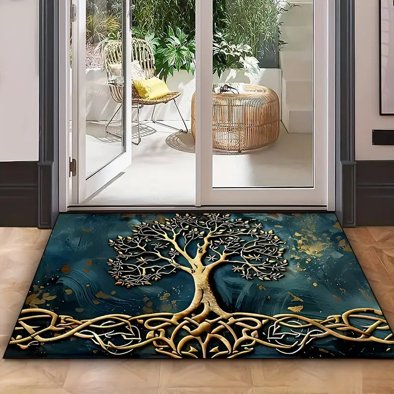 Arboros Tree of Life Floor Mat – Decorative Entryway Kitchen Rug Non-Slip Rubber Backed Indoor