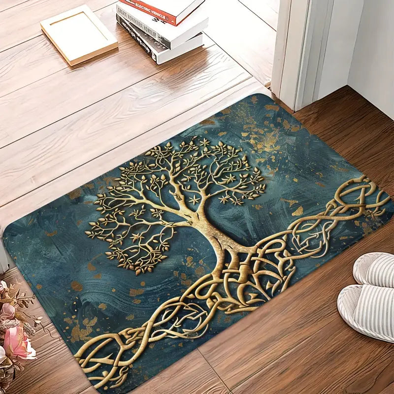 Arboros Tree of Life Floor Mat – Decorative Entryway Kitchen Rug Non-Slip Rubber Backed Indoor