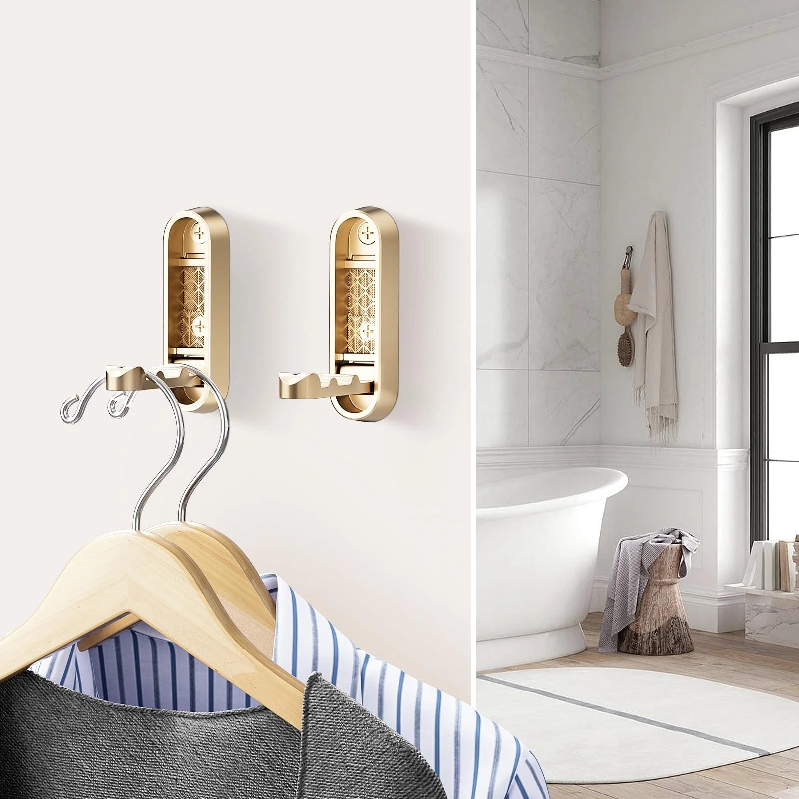 Valdren Wall Hook – Foldable Space Saving Bathroom Towel Rack Coat Hanger Robe Holder Gold Zinc Alloy