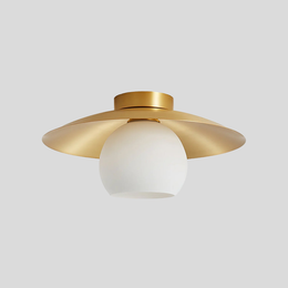 Brass Dome Flush Mount Ceiling Light – Modern Frosted Glass Fixture
