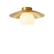 Brass Dome Flush Mount Ceiling Light – Modern Frosted Glass Fixture
