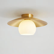 Brass Dome Flush Mount Ceiling Light – Modern Frosted Glass Fixture