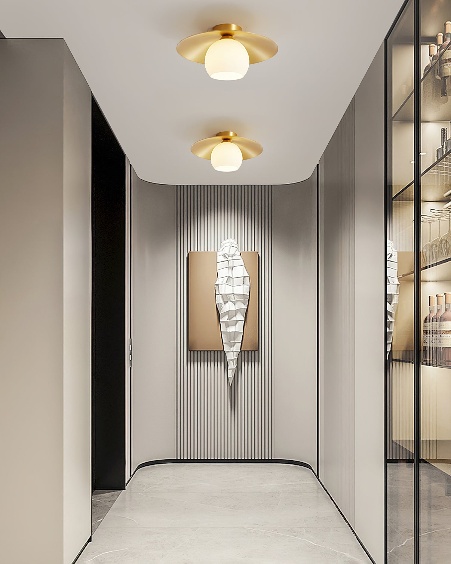 Brass Dome Flush Mount Ceiling Light – Modern Frosted Glass Fixture