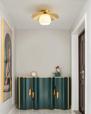 Brass Dome Flush Mount Ceiling Light – Modern Frosted Glass Fixture