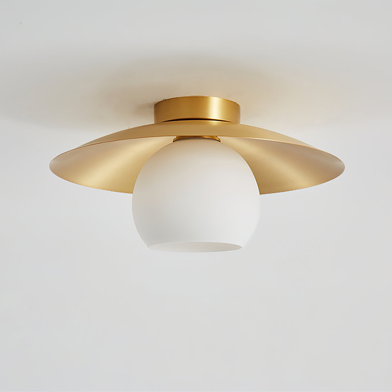 Brass Dome Flush Mount Ceiling Light – Modern Frosted Glass Fixture