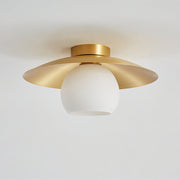 Brass Dome Flush Mount Ceiling Light – Modern Frosted Glass Fixture