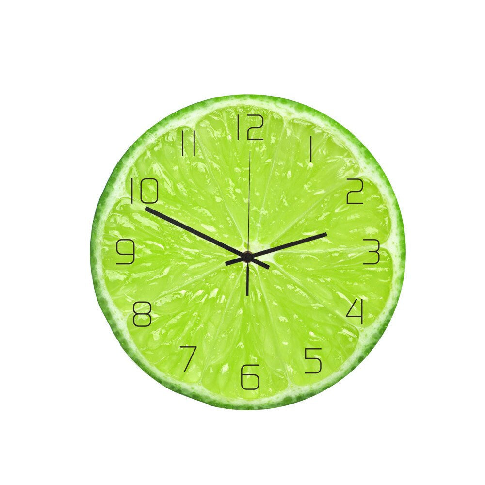 Citro Slice Wall Clock – Round Decorative Lime Fruit Kitchen Living Room Bedroom Home Decor