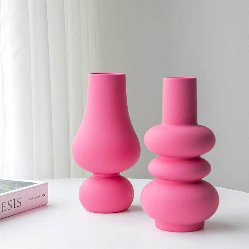 Bubblo Ceramic Vase – Pink Glazed Decorative Flower Vase Living Room Table Centerpiece