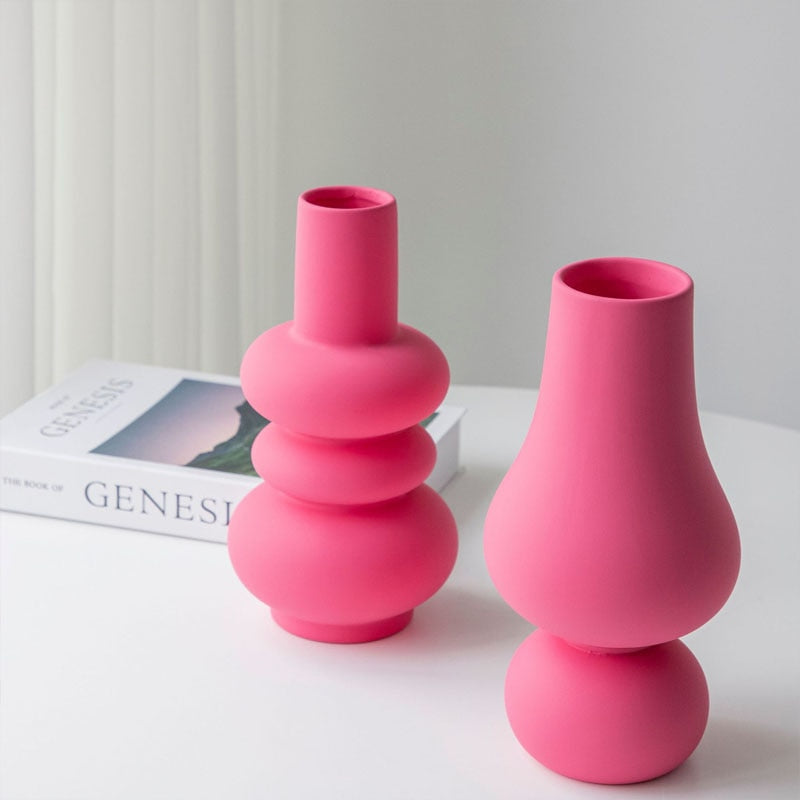 Bubblo Ceramic Vase – Pink Glazed Decorative Flower Vase Living Room Table Centerpiece