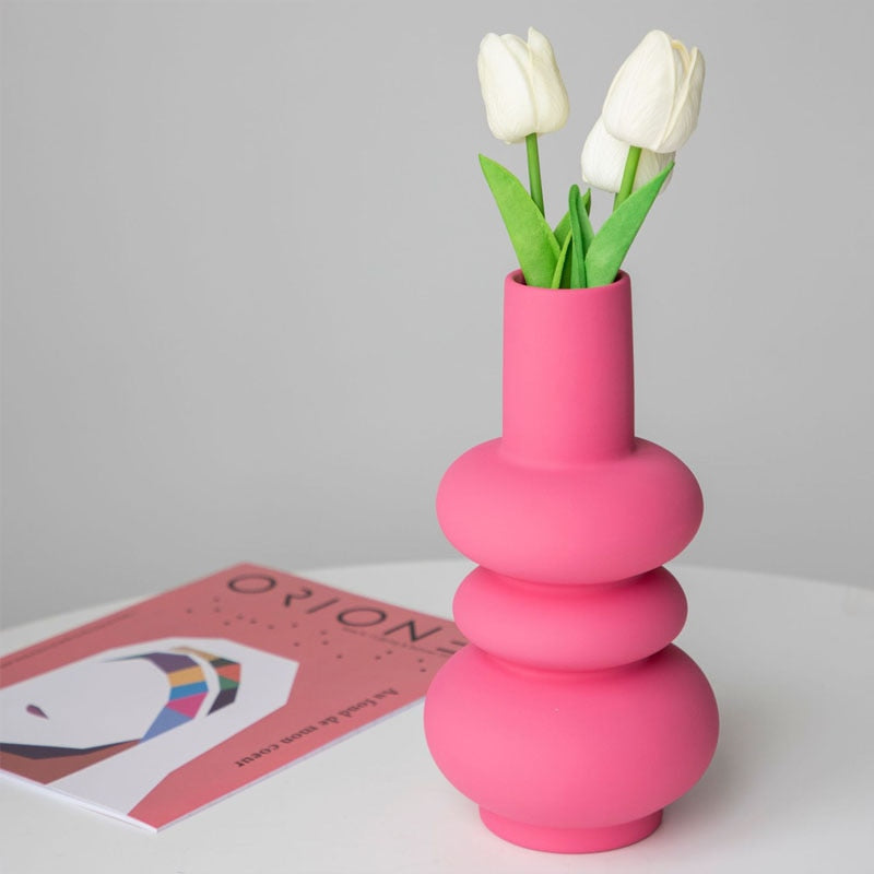 Bubblo Ceramic Vase – Pink Glazed Decorative Flower Vase Living Room Table Centerpiece