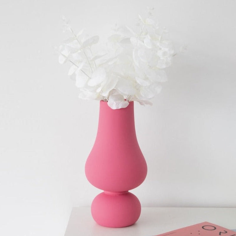 Bubblo Ceramic Vase – Pink Glazed Decorative Flower Vase Living Room Table Centerpiece