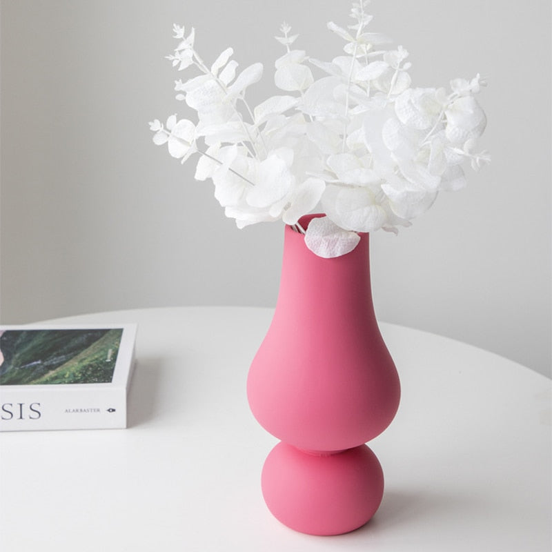 Bubblo Ceramic Vase – Pink Glazed Decorative Flower Vase Living Room Table Centerpiece