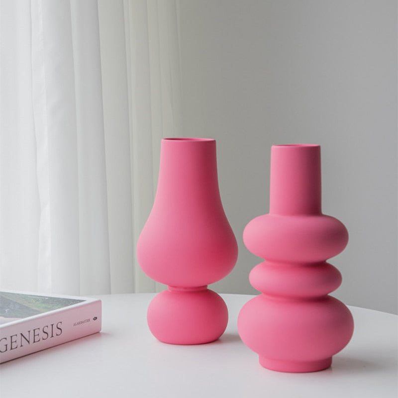 Bubblo Ceramic Vase – Pink Glazed Decorative Flower Vase Living Room Table Centerpiece