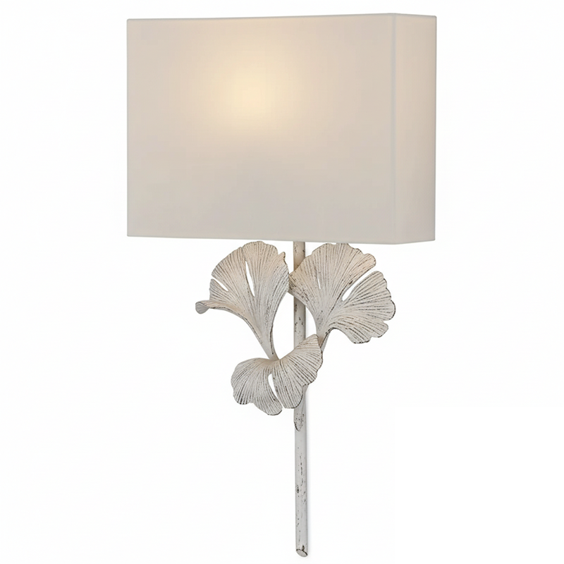 Meadow Globe Wall Sconce – Brass Leaf Body Square Fabric Shade Warm Ambient Lamp