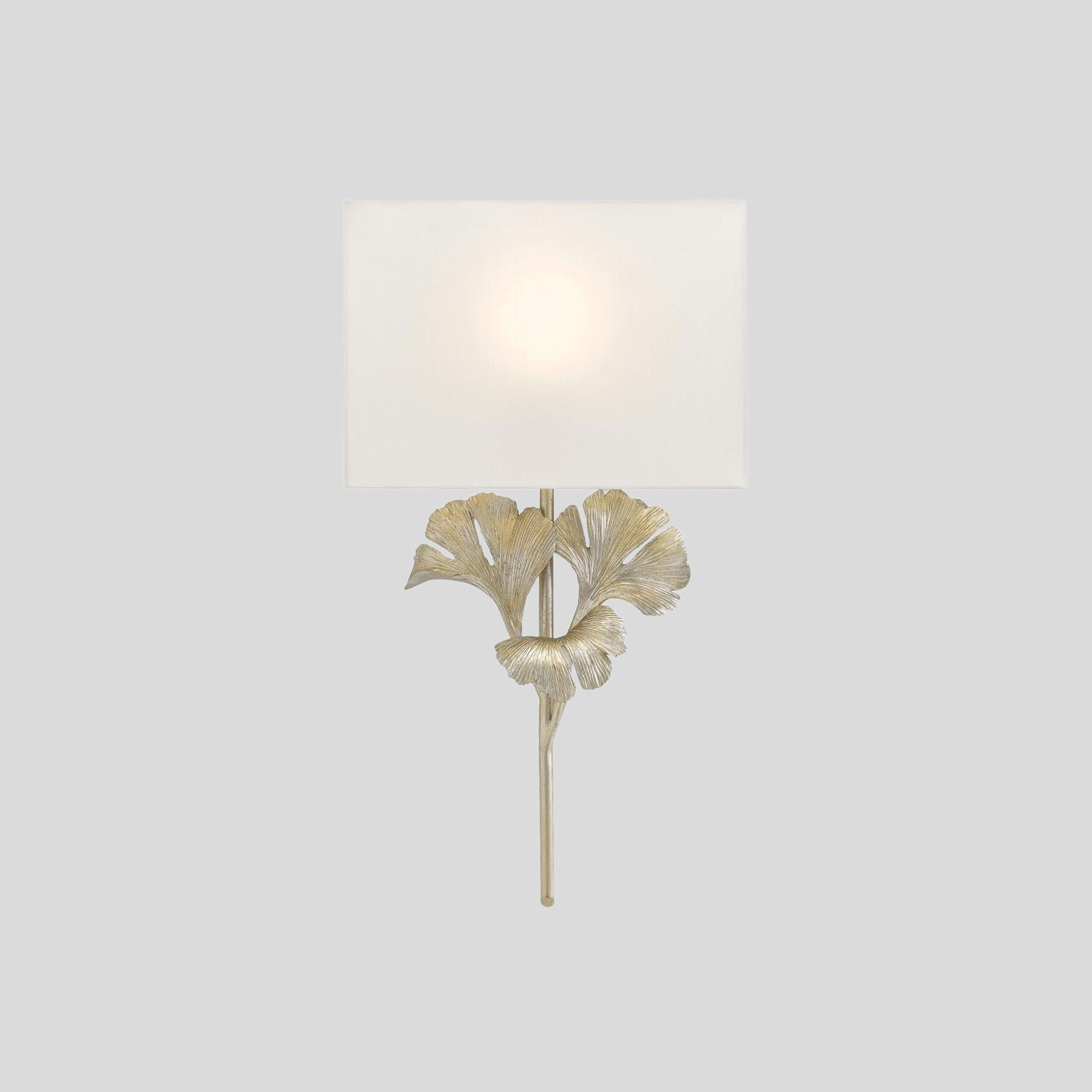 Meadow Globe Wall Sconce – Brass Leaf Body Square Fabric Shade Warm Ambient Lamp