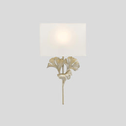 Meadow Globe Wall Sconce – Brass Leaf Body Square Fabric Shade Warm Ambient Lamp